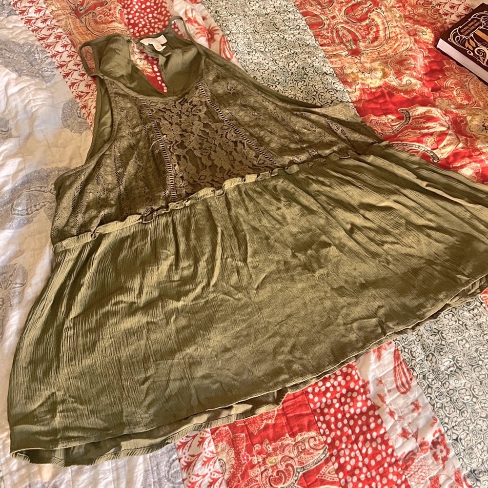 XL Olive Green Sleeveless Boho Top